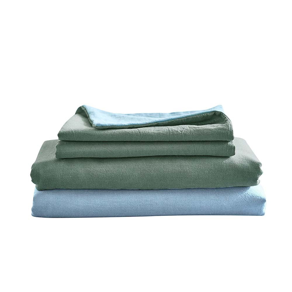 Full Washed hot Linen Solid Sheet Set Green - Casaluna