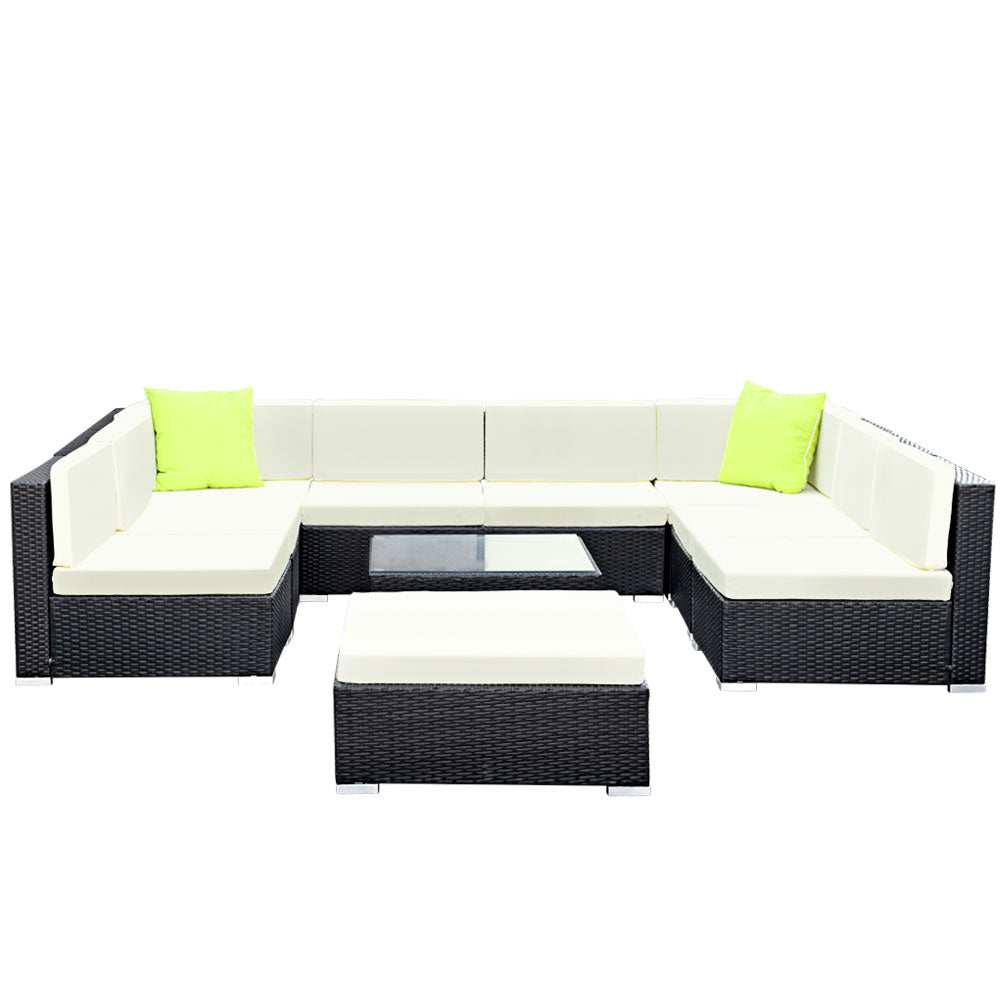 10-Piece Outdoor Sofa Set Wicker Couch Lounge Setting 9 Seater - Furniture > Outdoor - Bedzy Australia