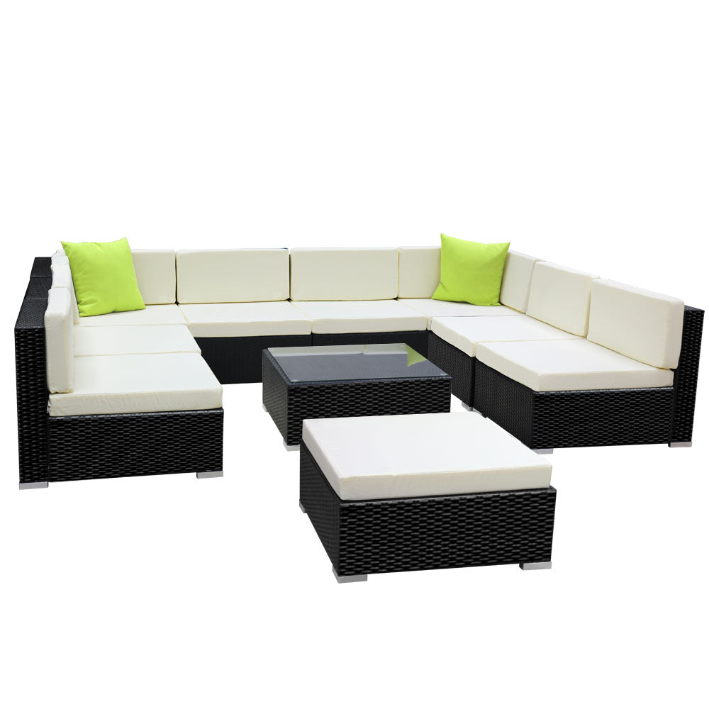 10-Piece Outdoor Sofa Set Wicker Couch Lounge Setting 9 Seater - Furniture > Outdoor - Bedzy Australia