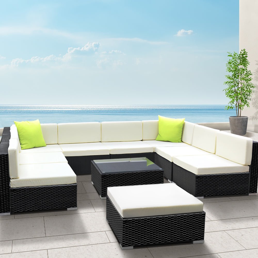 10-Piece Outdoor Sofa Set Wicker Couch Lounge Setting 9 Seater - Furniture > Outdoor - Bedzy Australia