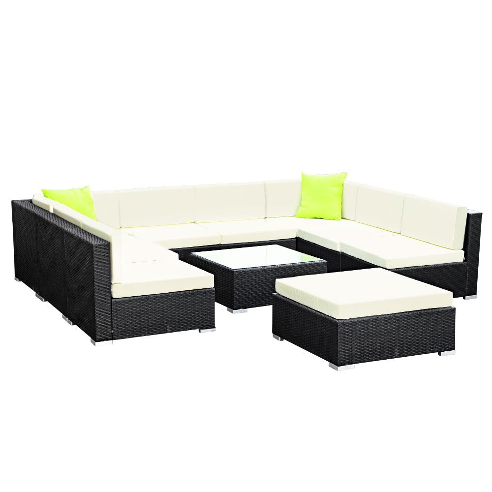 10-Piece Outdoor Sofa Set Wicker Couch Lounge Setting 9 Seater - Furniture > Outdoor - Bedzy Australia