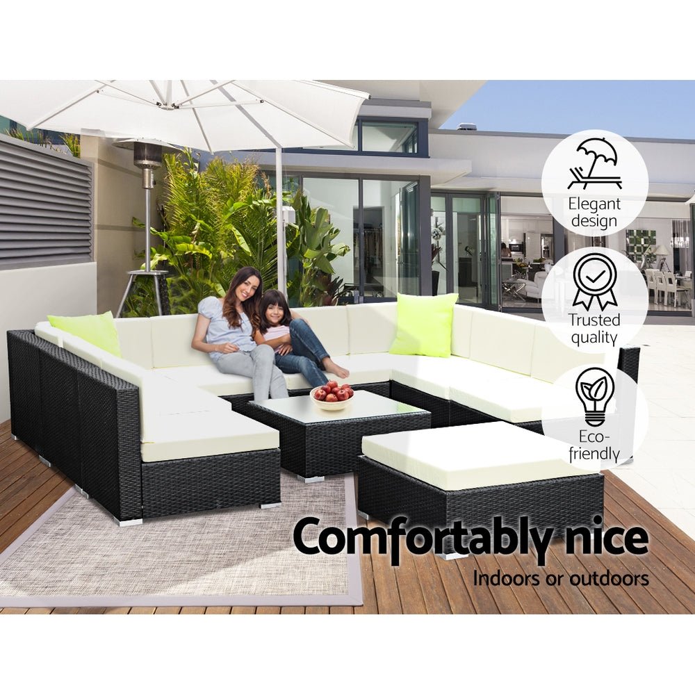 10-Piece Outdoor Sofa Set Wicker Couch Lounge Setting 9 Seater - Furniture > Outdoor - Bedzy Australia