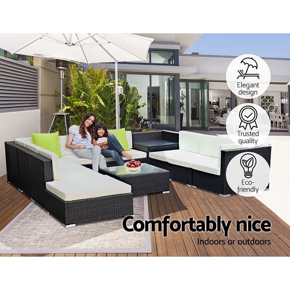 11PC Outdoor Furniture Sofa Set Wicker Garden Patio Lounge - Furniture > Outdoor - Bedzy Australia