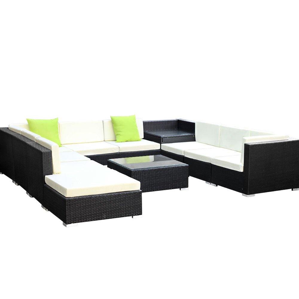 11PC Outdoor Furniture Sofa Set Wicker Garden Patio Lounge - Furniture > Outdoor - Bedzy Australia