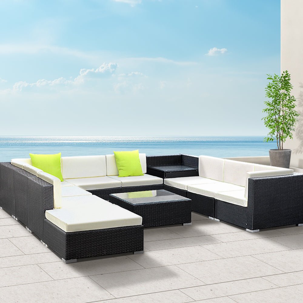 11PC Outdoor Furniture Sofa Set Wicker Garden Patio Lounge - Furniture > Outdoor - Bedzy Australia