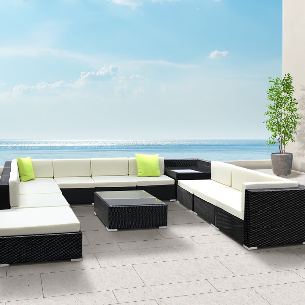 12PC Outdoor Furniture Sofa Set Wicker Garden Patio Lounge - Furniture > Outdoor - Bedzy Australia