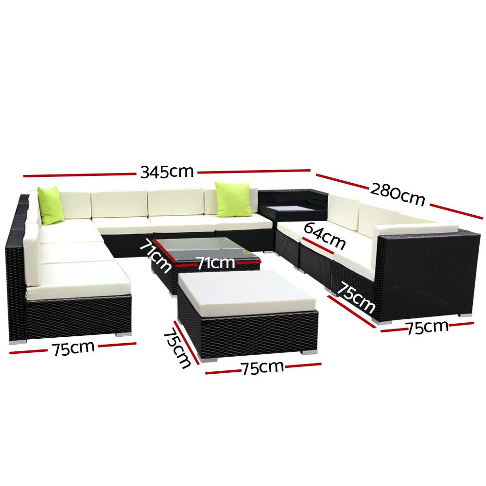 13-Piece Outdoor Sofa Set Wicker Couch Lounge Setting 11 Seater - Furniture > Outdoor - Bedzy Australia