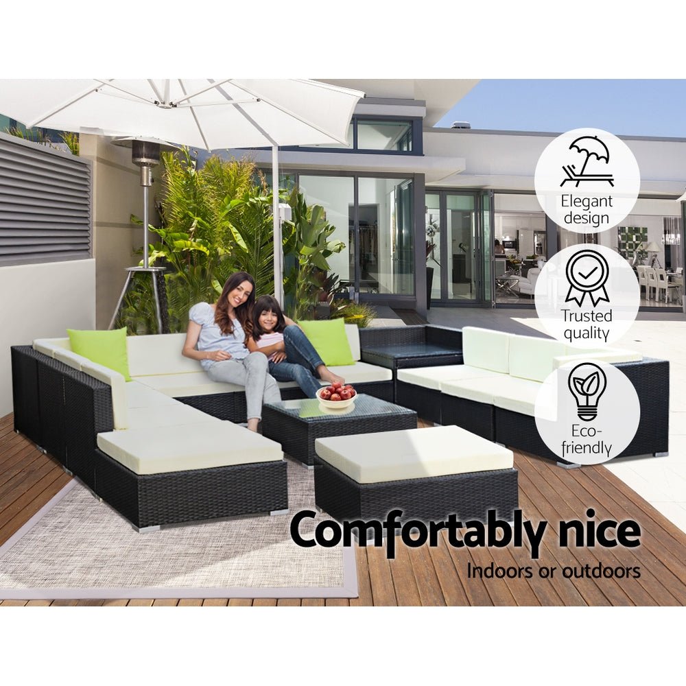 13-Piece Outdoor Sofa Set Wicker Couch Lounge Setting 11 Seater - Furniture > Outdoor - Bedzy Australia