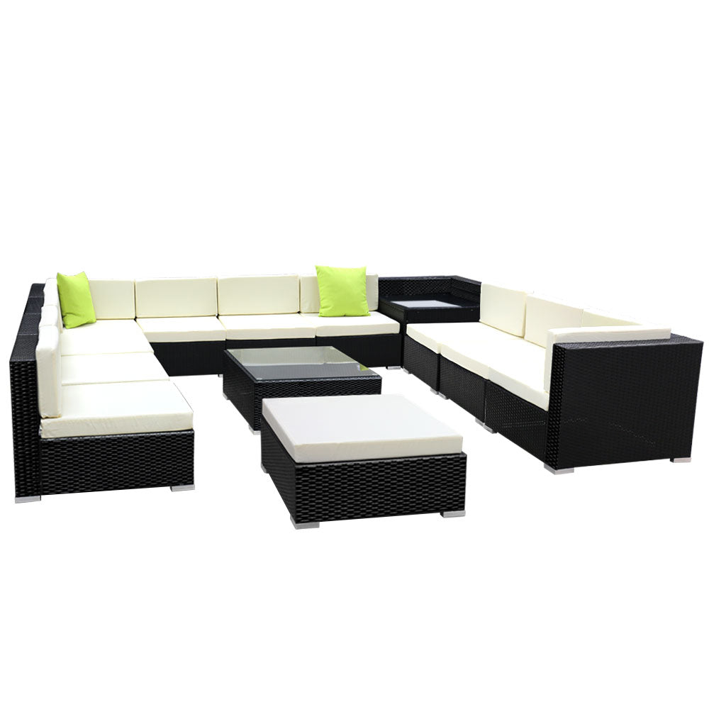 13-Piece Outdoor Sofa Set Wicker Couch Lounge Setting 11 Seater - Furniture > Outdoor - Bedzy Australia