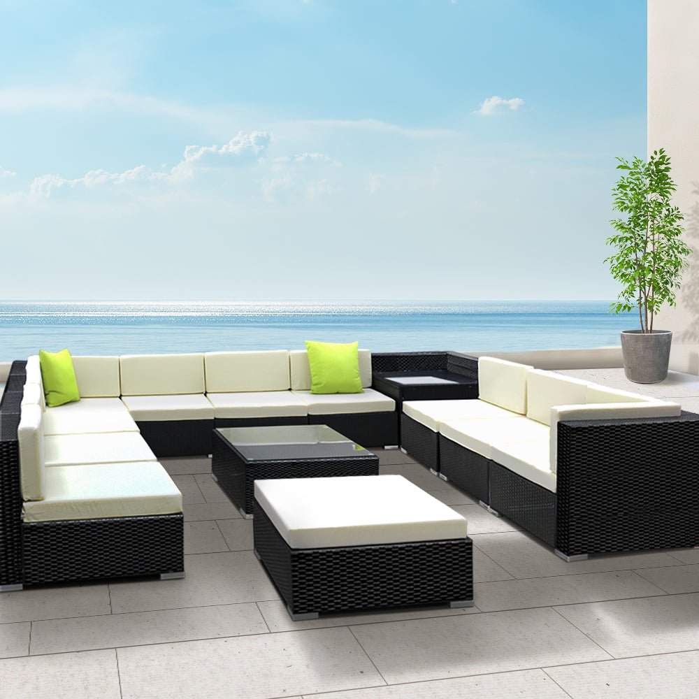 13-Piece Outdoor Sofa Set Wicker Couch Lounge Setting 11 Seater - Furniture > Outdoor - Bedzy Australia