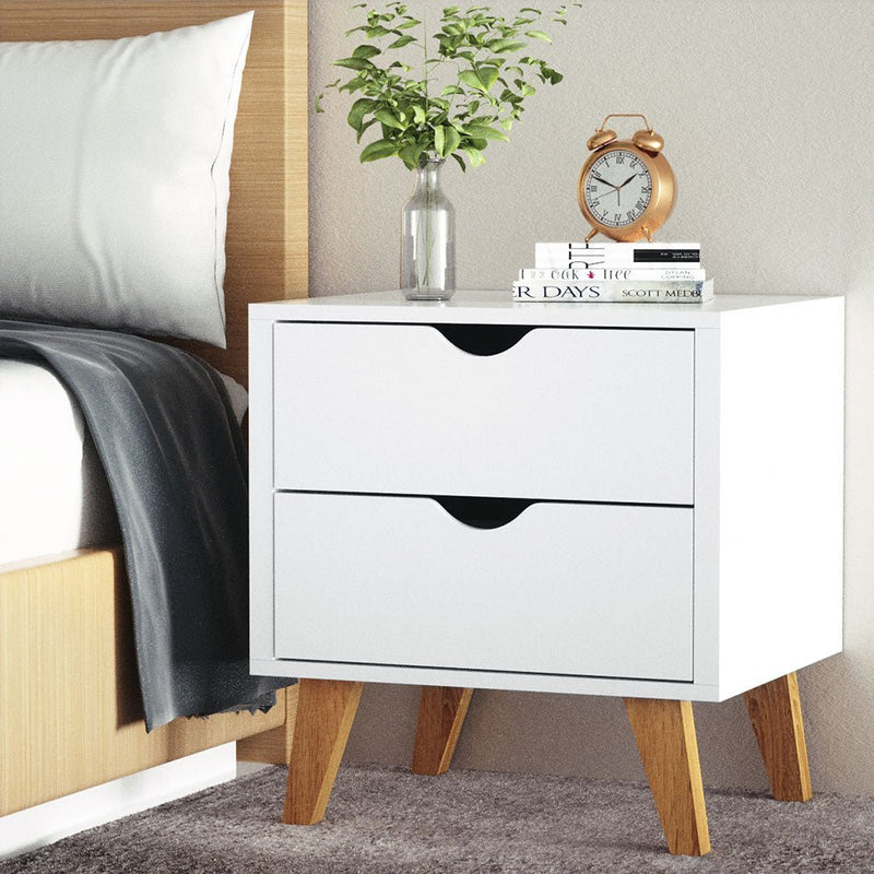 2 Drawer Wooden Bedside Table - White - Bedzy Australia
