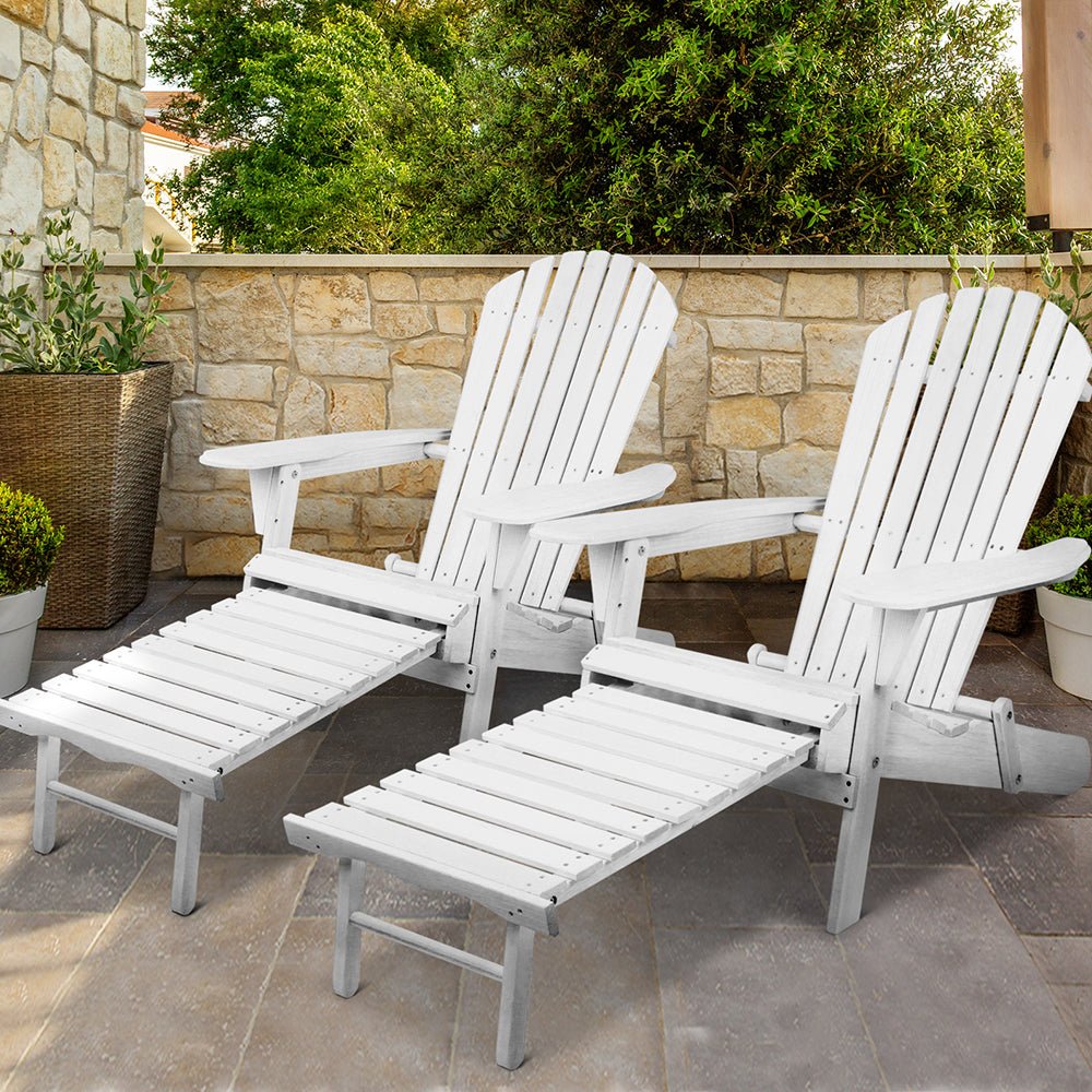 2PC Adirondack Outdoor Chairs Wood Foldable Sun Lounge Patio Furniture - Furniture > Outdoor - Bedzy Australia