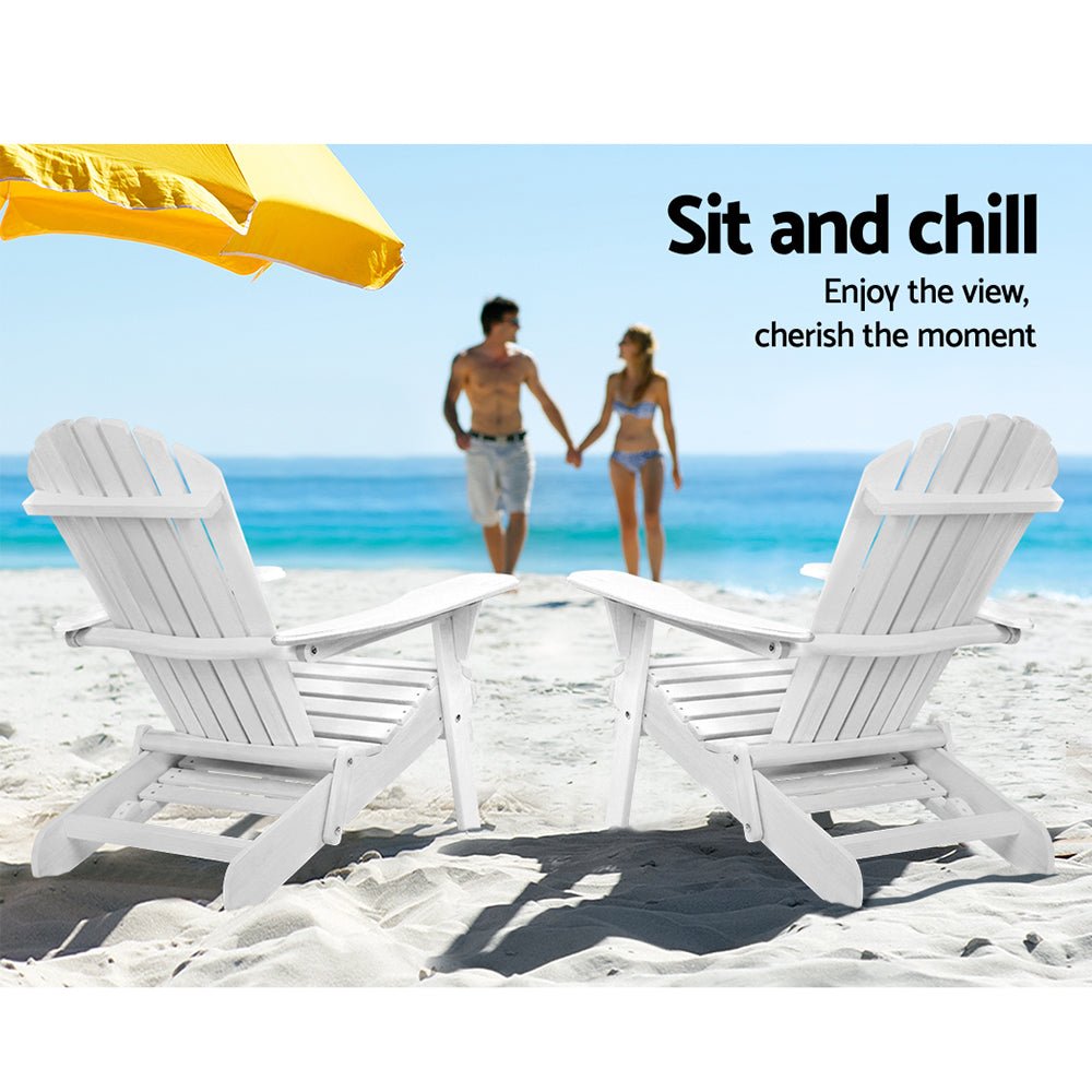 2PC Adirondack Outdoor Chairs Wood Foldable Sun Lounge Patio Furniture - Furniture > Outdoor - Bedzy Australia