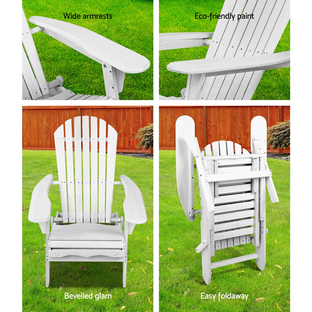 2PC Adirondack Outdoor Chairs Wood Foldable Sun Lounge Patio Furniture - Furniture > Outdoor - Bedzy Australia