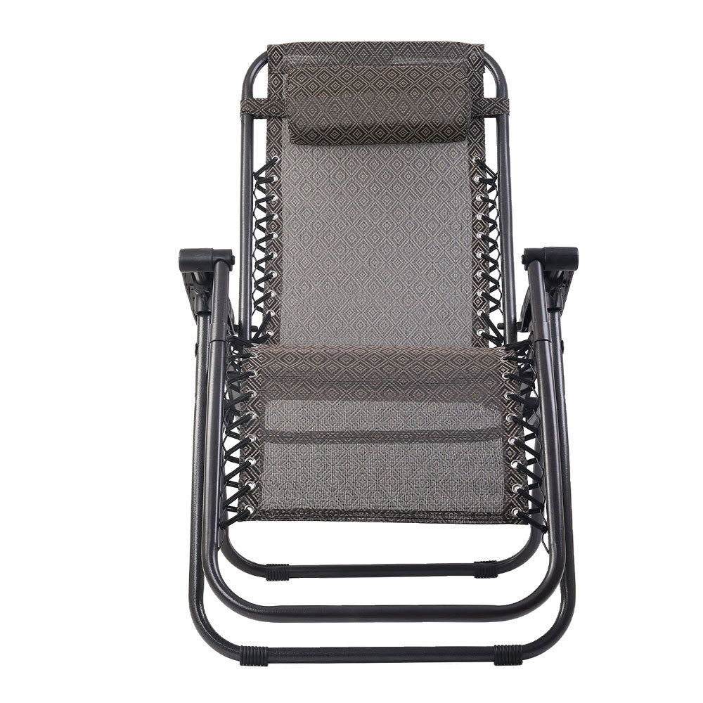 2PC Zero Gravity Chair Folding Outdoor Recliner Adjustable Sun Lounge Camping Beige - Furniture > Outdoor - Bedzy Australia