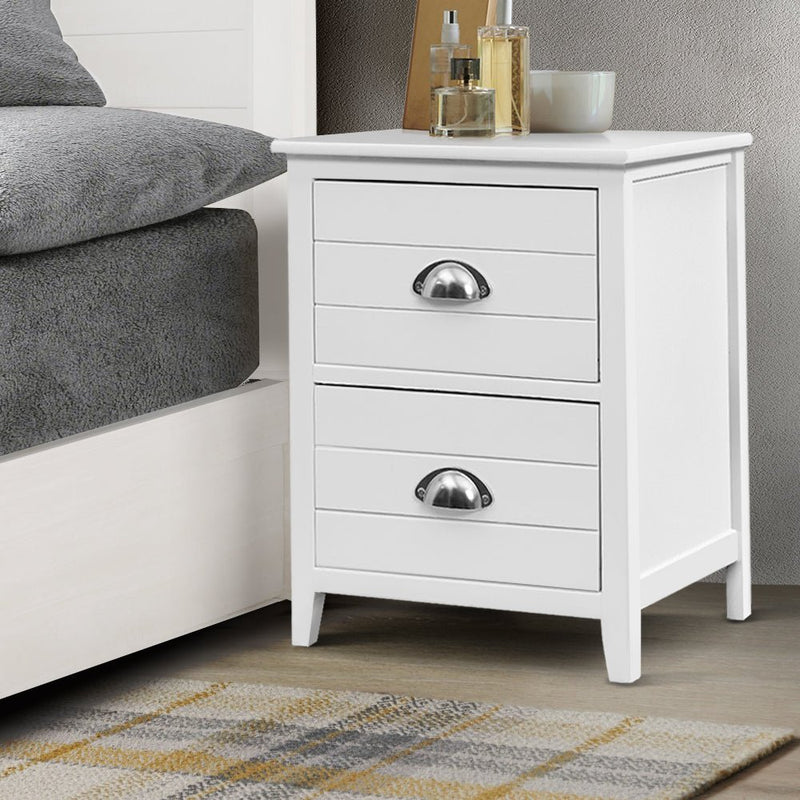 2x Bedside Table Nightstands 2 Drawers Storage Cabinet Bedroom Side White - Bedzy Australia