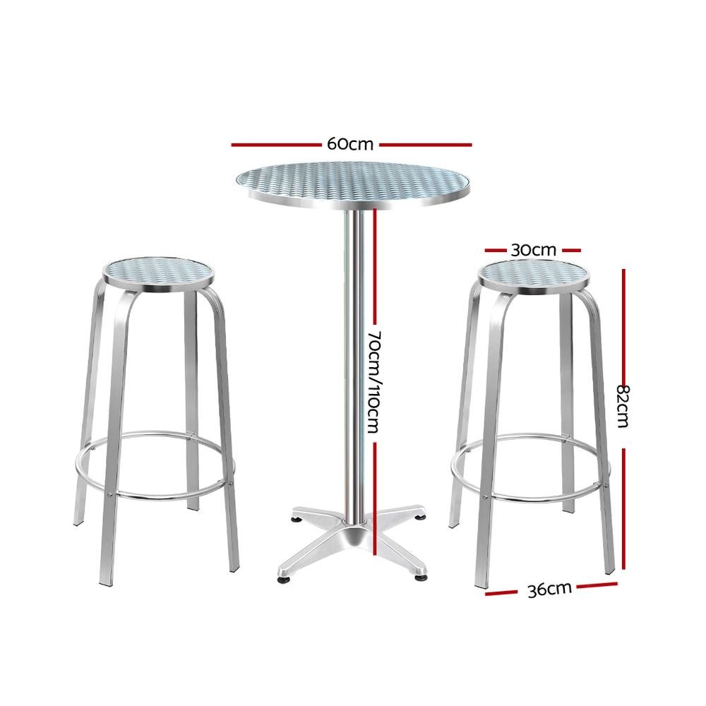 3-Piece Outdoor Bar Set Bistro Table Stools Adjustable Round Cafe - Furniture > Outdoor - Bedzy Australia