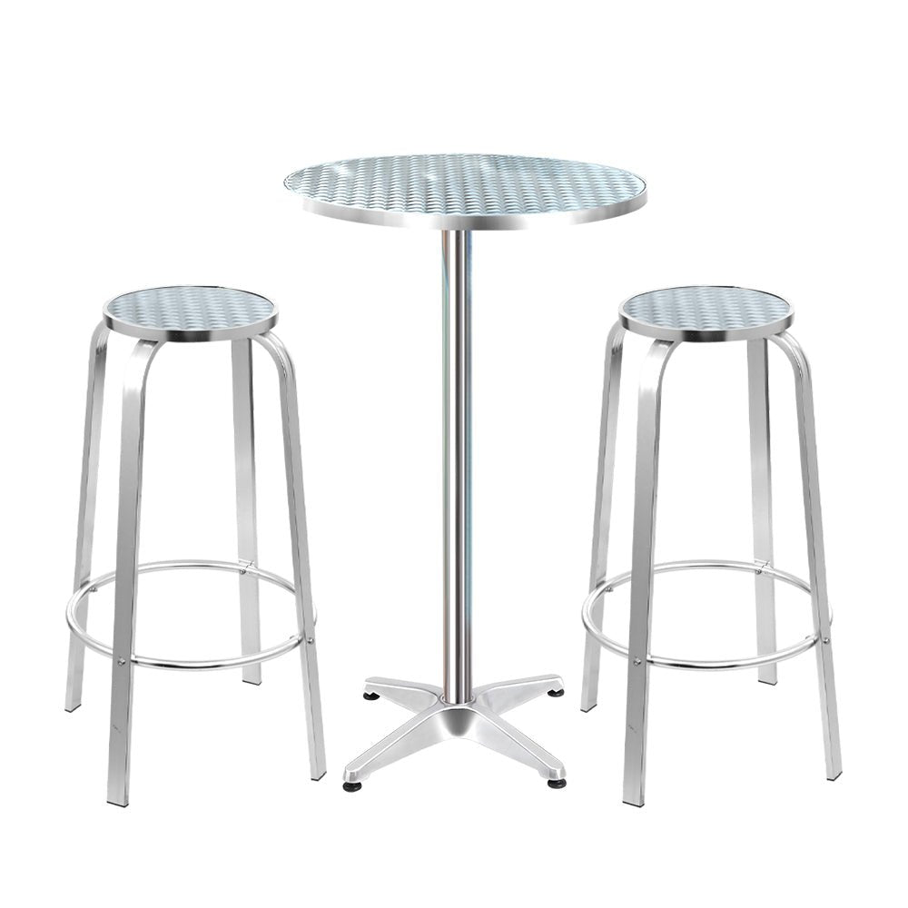 3-Piece Outdoor Bar Set Bistro Table Stools Adjustable Round Cafe - Furniture > Outdoor - Bedzy Australia