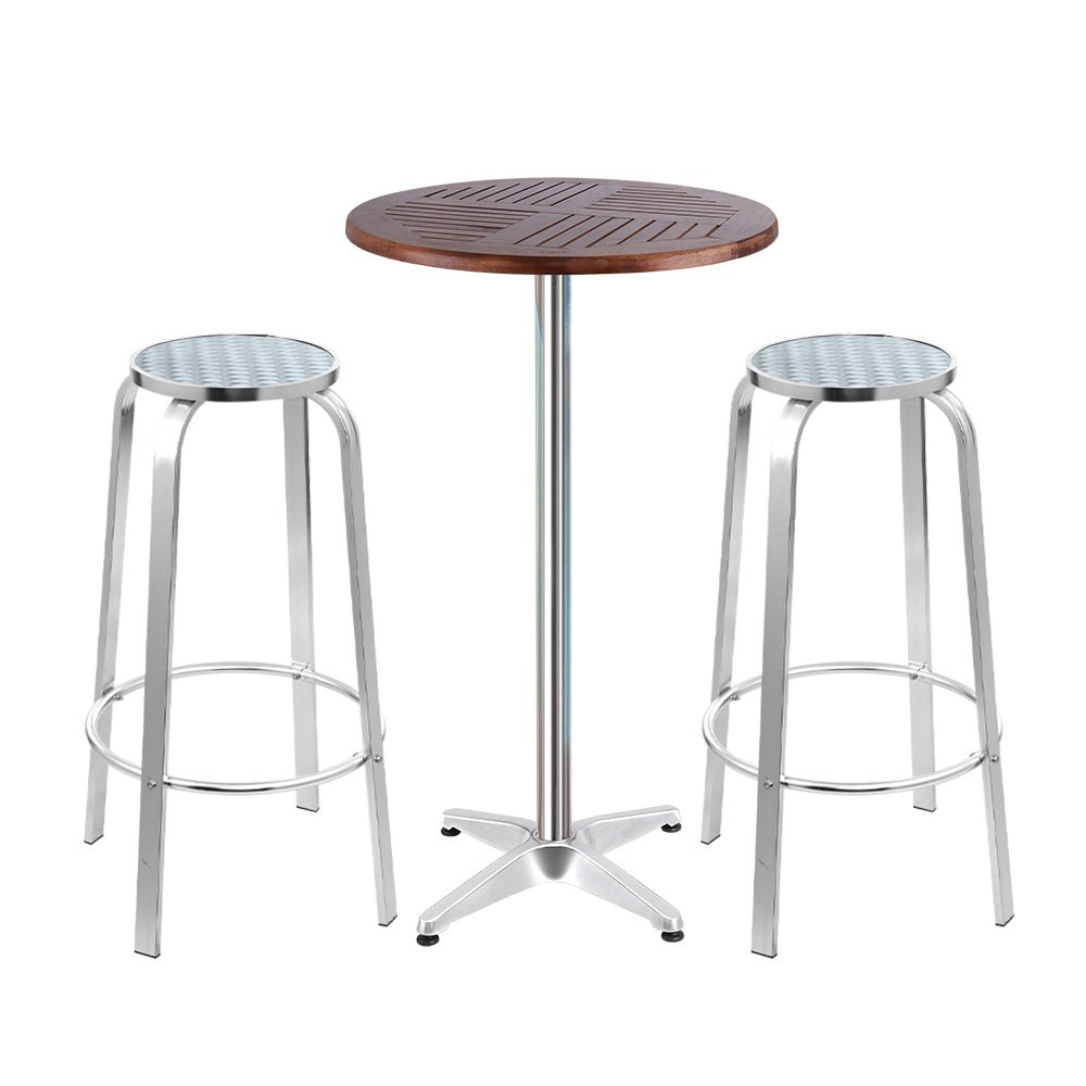 3-Piece Outdoor Bar Set Bistro Table Stools Adjustable Wooden Cafe - Furniture > Outdoor - Bedzy Australia