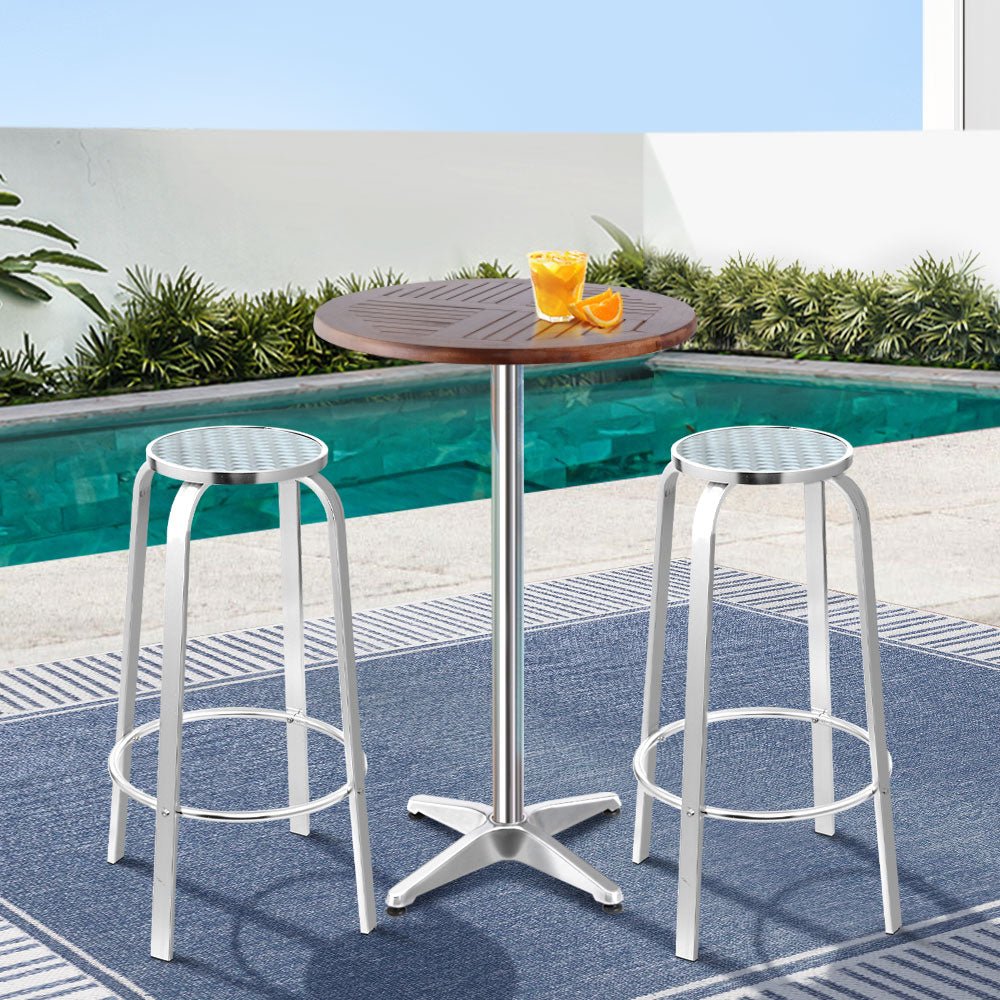 3-Piece Outdoor Bar Set Bistro Table Stools Adjustable Wooden Cafe - Furniture > Outdoor - Bedzy Australia