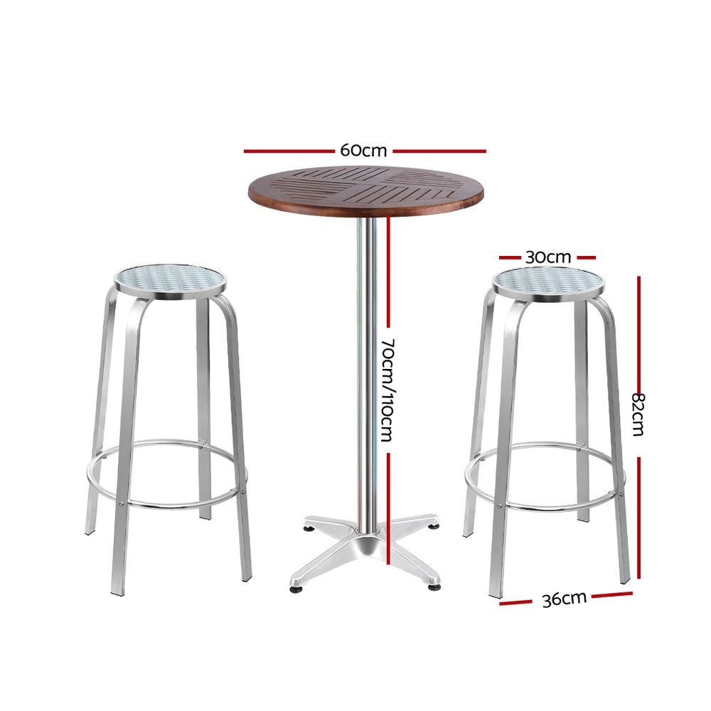 3-Piece Outdoor Bar Set Bistro Table Stools Adjustable Wooden Cafe - Furniture > Outdoor - Bedzy Australia