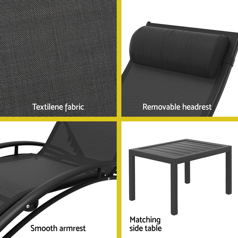 3 Piece Sun Lounger Set Black - Furniture > Outdoor - Bedzy Australia