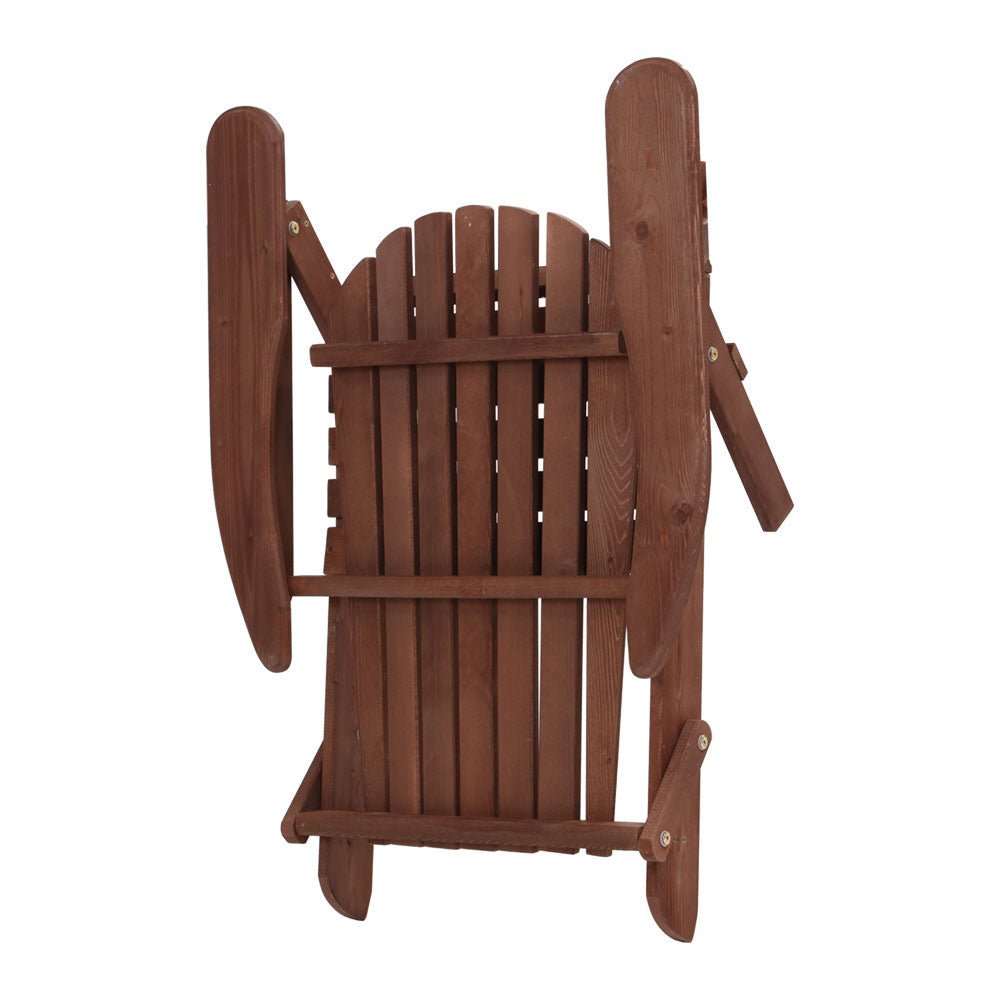 3PC Adirondack Outdoor Table and Chairs Wooden Foldable Beach Chair Brown - Furniture > Outdoor - Bedzy Australia