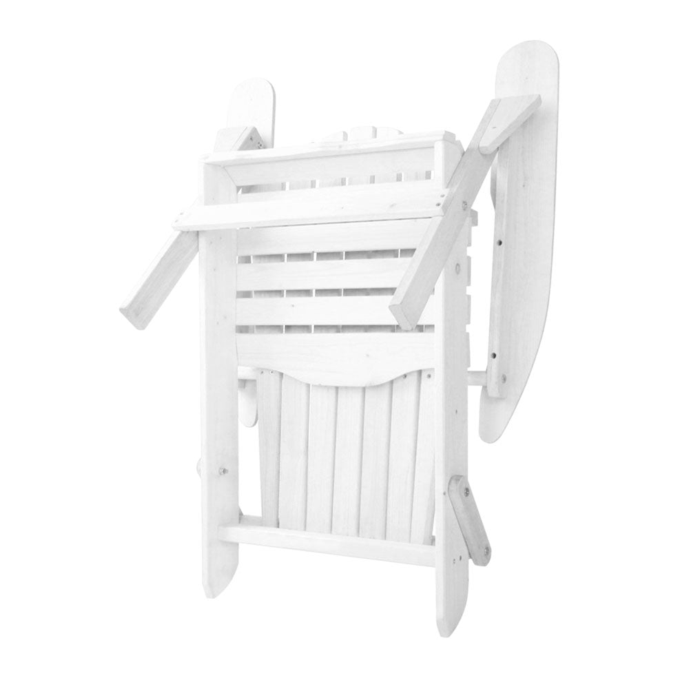 3PC Adirondack Outdoor Table and Chairs Wooden Foldable Beach Chair White - Furniture > Outdoor - Bedzy Australia