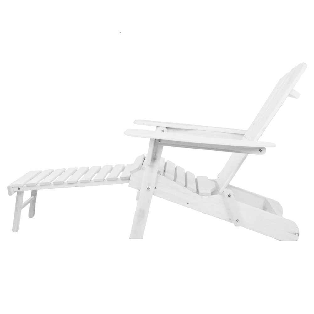 3PC Adirondack Outdoor Table and Chairs Wooden Sun Lounge Beach Patio White - Furniture > Outdoor - Bedzy Australia