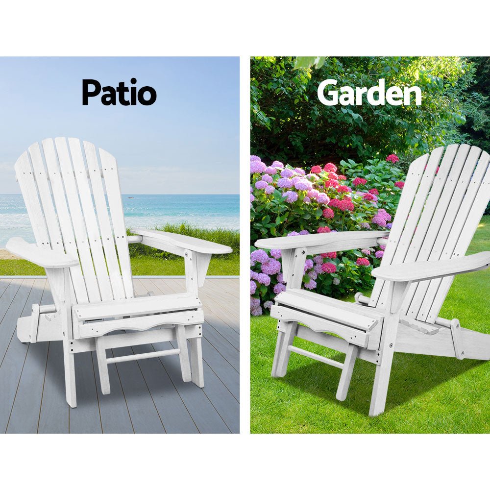 3PC Adirondack Outdoor Table and Chairs Wooden Sun Lounge Beach Patio White - Furniture > Outdoor - Bedzy Australia