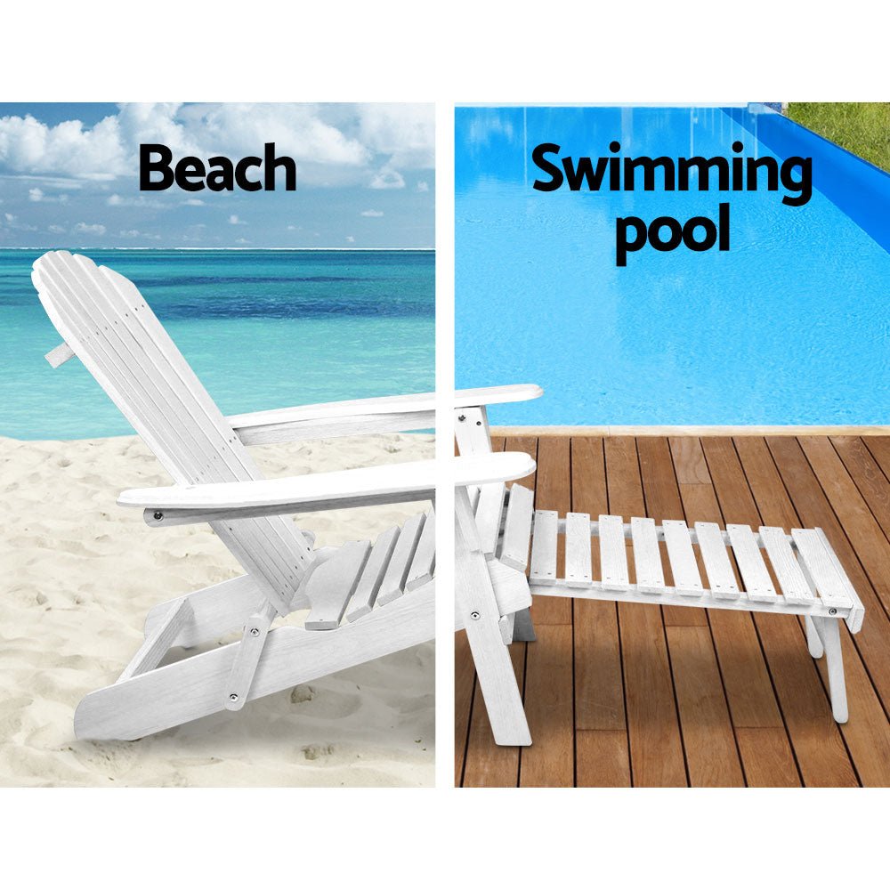 3PC Adirondack Outdoor Table and Chairs Wooden Sun Lounge Beach Patio White - Furniture > Outdoor - Bedzy Australia