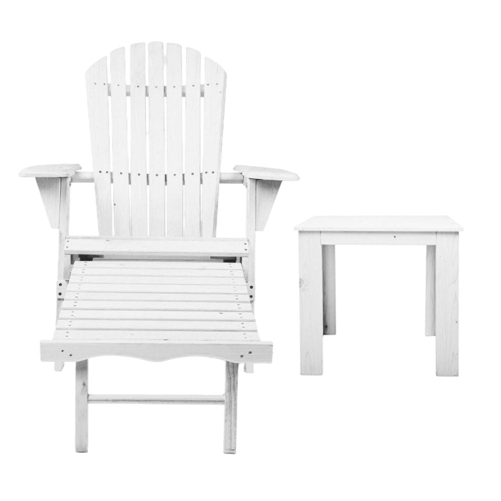 3PC Adirondack Outdoor Table and Chairs Wooden Sun Lounge Beach Patio White - Furniture > Outdoor - Bedzy Australia