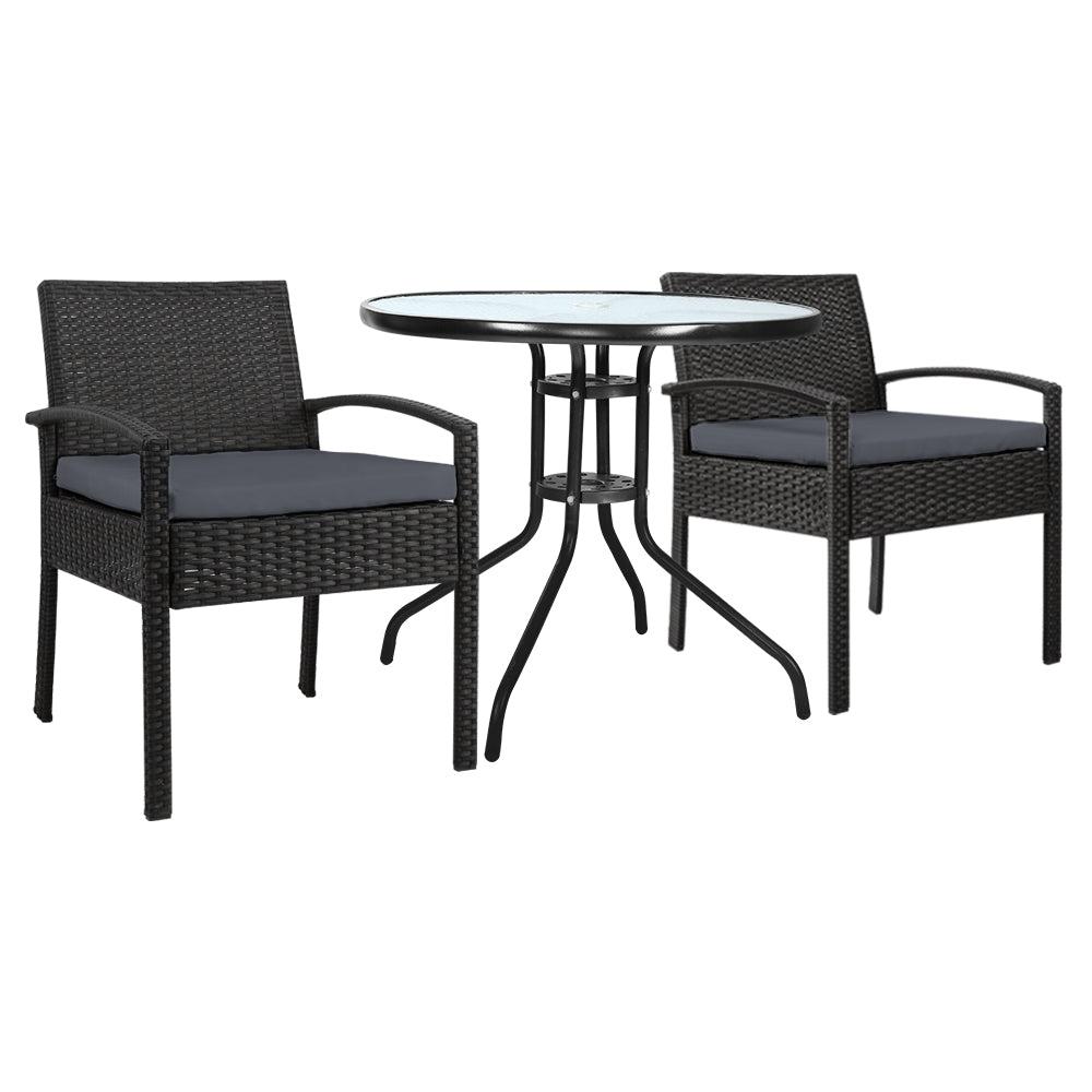 3PC Bistro Set Outdoor Furniture Rattan Table Chairs Cushion Patio Garden Felix - Furniture > Outdoor - Bedzy Australia