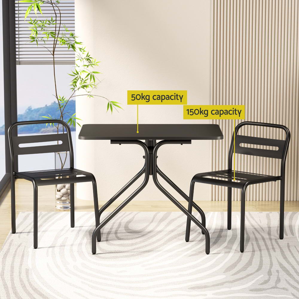 3PC Outdoor Bistro Set Patio Furniture Steel Table and Chairs Black - Furniture > Outdoor > Outdoor Dining Sets - Bedzy Australia