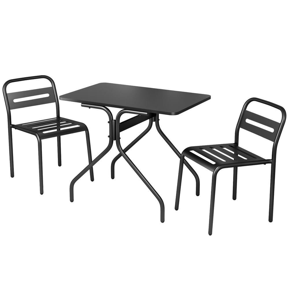 3PC Outdoor Bistro Set Patio Furniture Steel Table and Chairs Black - Furniture > Outdoor > Outdoor Dining Sets - Bedzy Australia