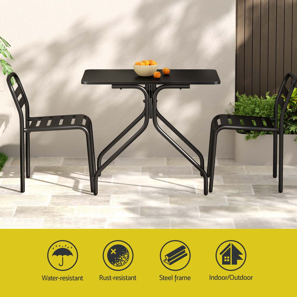 3PC Outdoor Bistro Set Patio Furniture Steel Table and Chairs Black - Furniture > Outdoor > Outdoor Dining Sets - Bedzy Australia