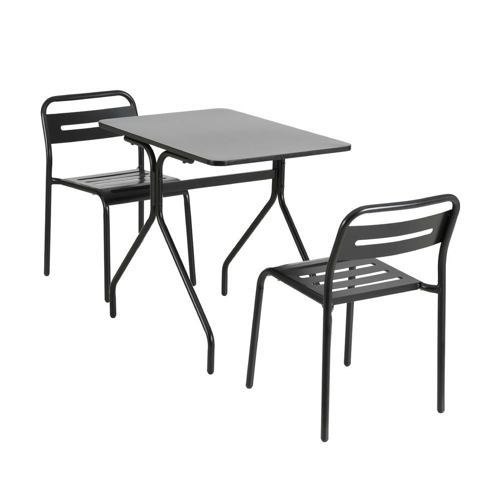 3PC Outdoor Bistro Set Patio Furniture Steel Table and Chairs Black - Furniture > Outdoor > Outdoor Dining Sets - Bedzy Australia