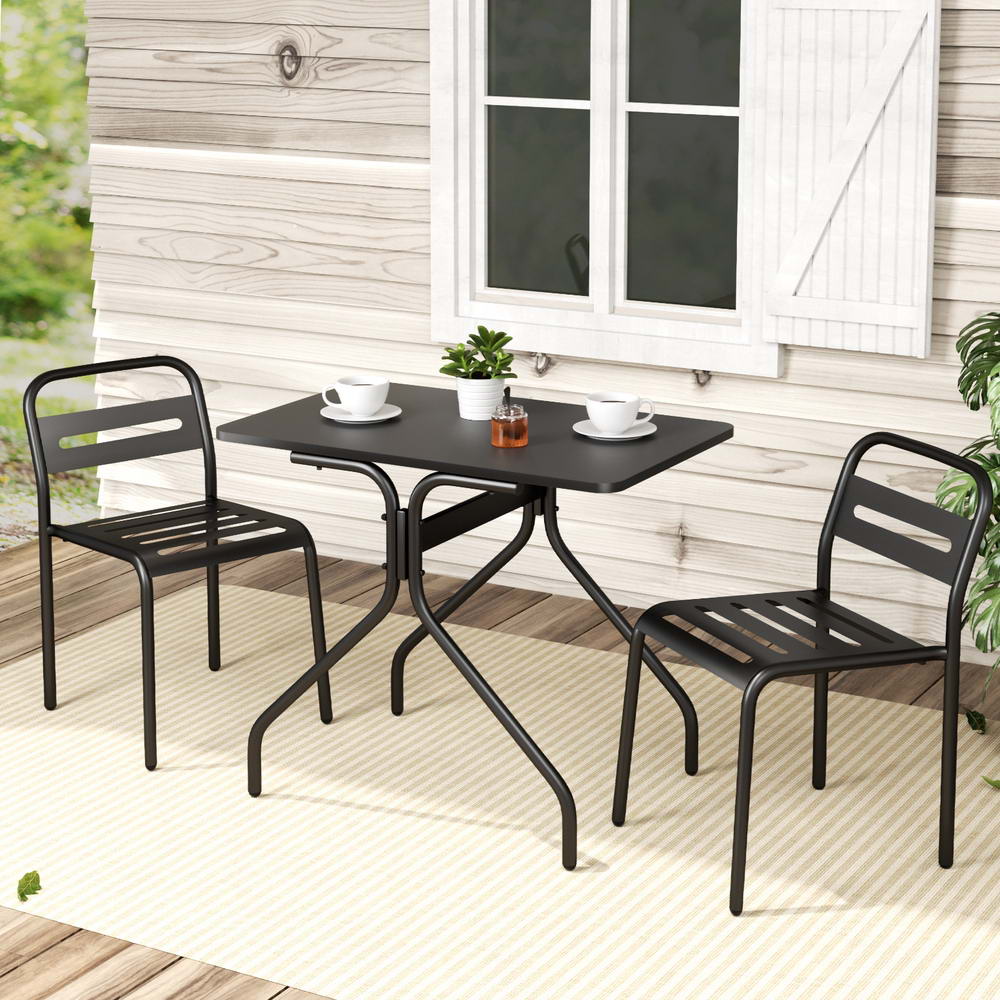 3PC Outdoor Bistro Set Patio Furniture Steel Table and Chairs Black - Furniture > Outdoor > Outdoor Dining Sets - Bedzy Australia