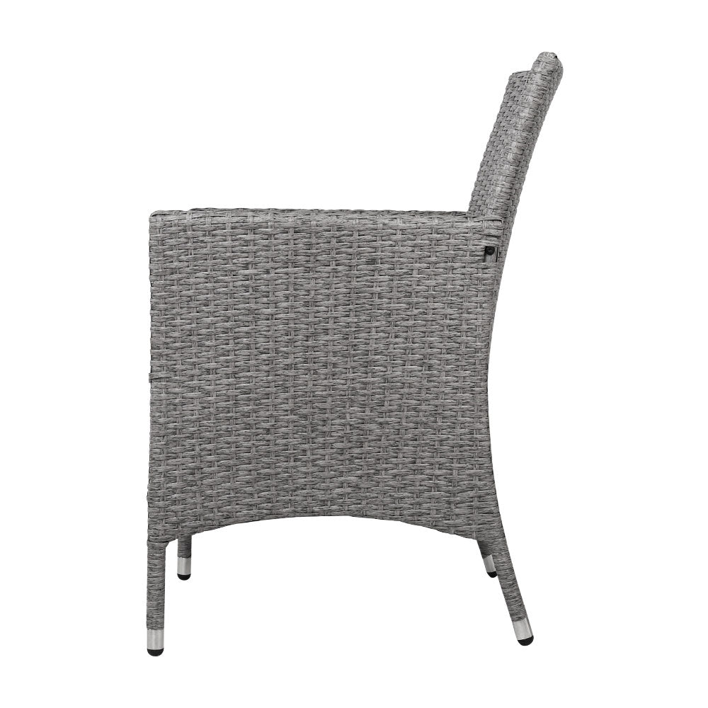 3PC Outdoor Bistro Set Patio Furniture Wicker Setting Chairs Table Cushion Grey - Furniture > Outdoor - Bedzy Australia