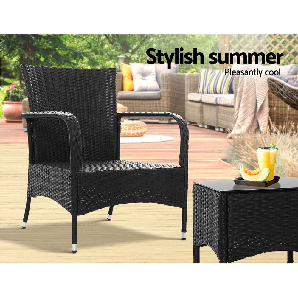 3PC Outdoor Bistro Set Patio Furniture Wicker Setting Chairs Table Luca - Furniture > Outdoor - Bedzy Australia