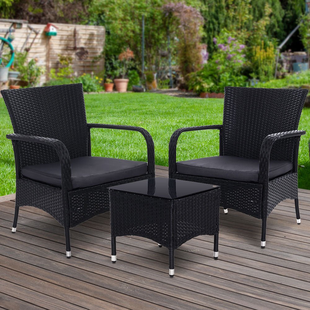 3PC Outdoor Bistro Set Patio Furniture Wicker Setting Chairs Table Luca - Furniture > Outdoor - Bedzy Australia