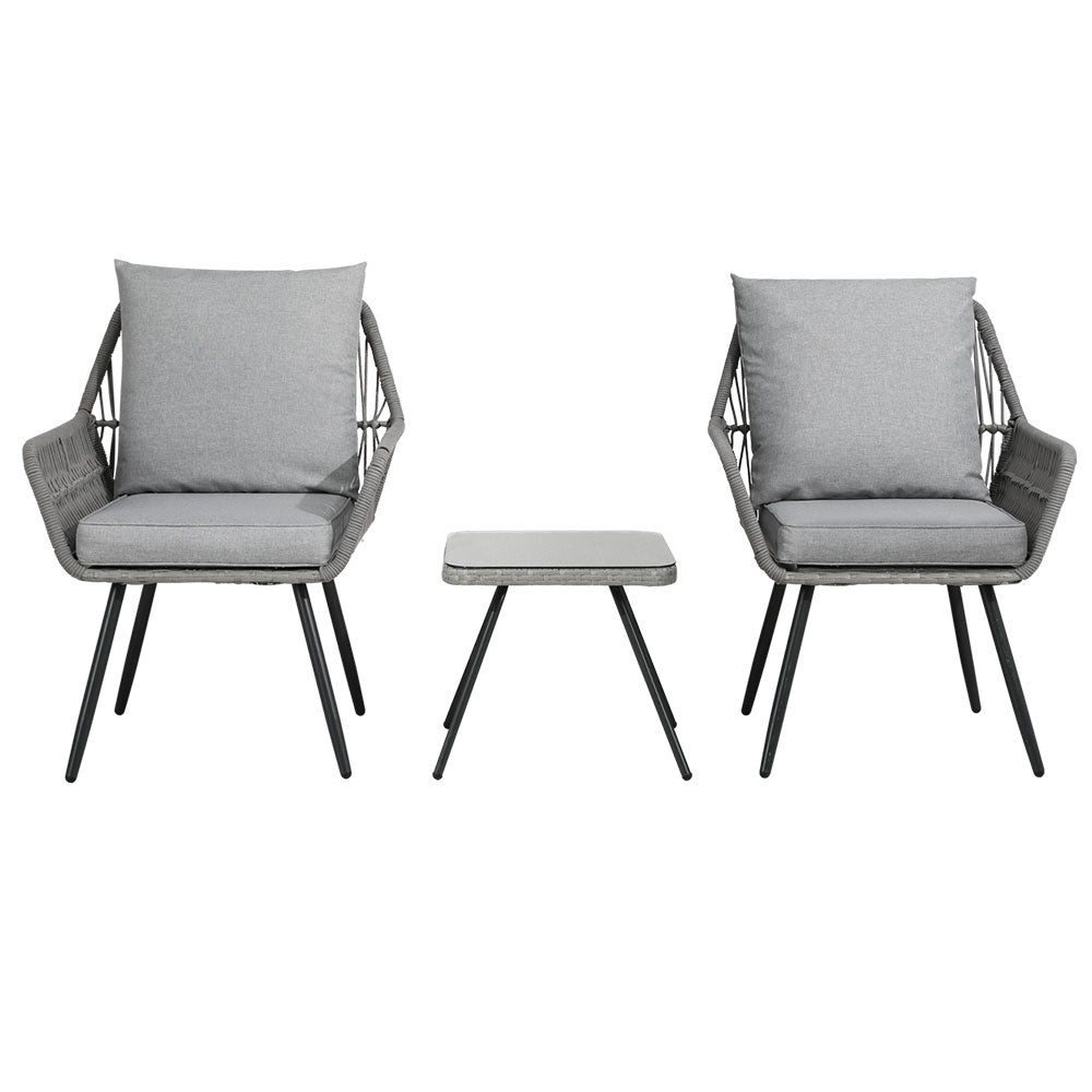 3PC Outdoor Furniture Bistro Set Lounge Setting Chairs Table Patio Grey - Furniture > Outdoor - Bedzy Australia