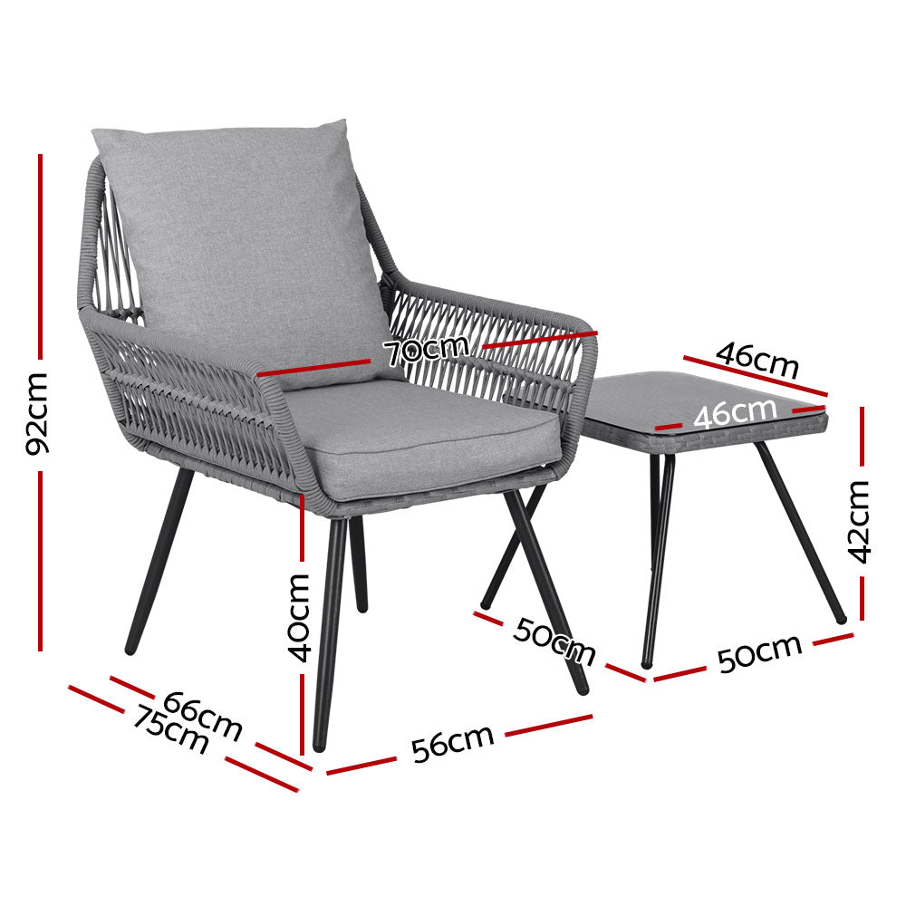 3PC Outdoor Furniture Bistro Set Lounge Setting Chairs Table Patio Grey - Furniture > Outdoor - Bedzy Australia