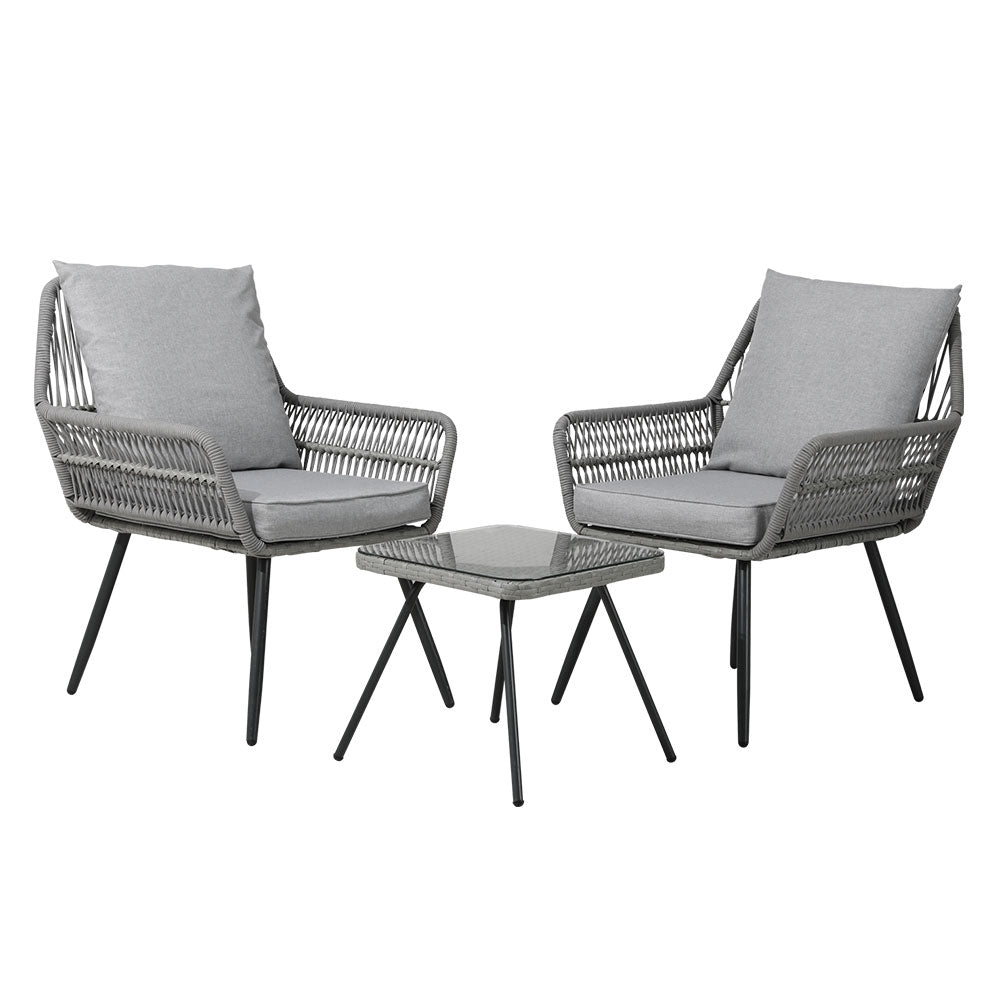 3PC Outdoor Furniture Bistro Set Lounge Setting Chairs Table Patio Grey - Furniture > Outdoor - Bedzy Australia