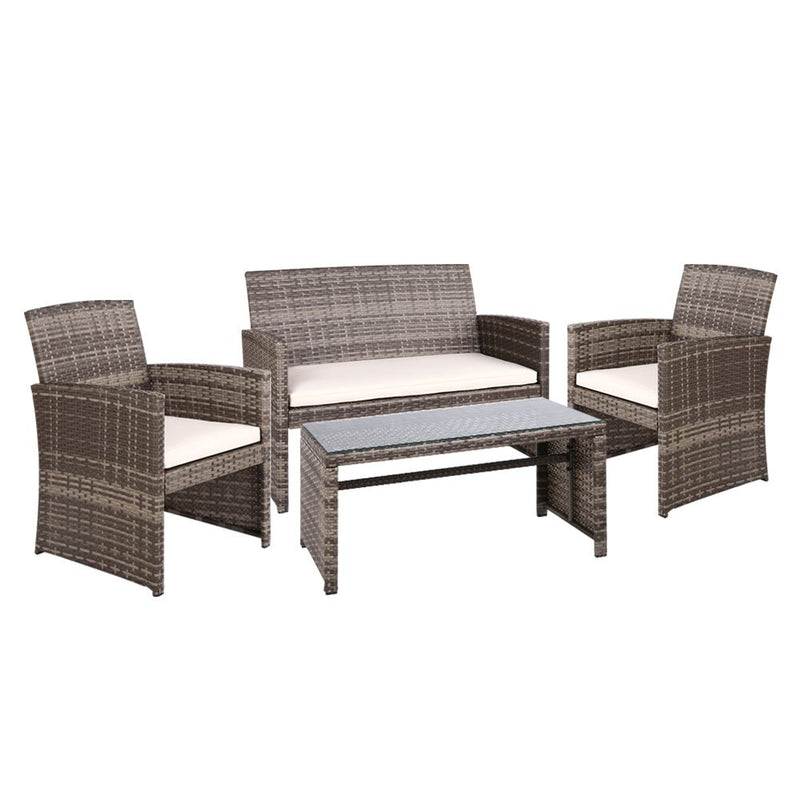 4 PCS Outdoor Sofa Set Rattan Chair Table Setting Garden Furniture Grey - Furniture > Outdoor - Bedzy Australia