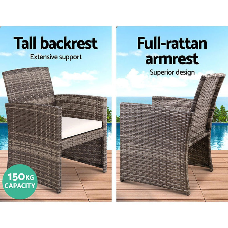 4 PCS Outdoor Sofa Set Rattan Chair Table Setting Garden Furniture Grey - Furniture > Outdoor - Bedzy Australia