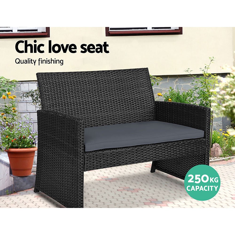 4 PCS Outdoor Sofa Set with Storage Cover Rattan Chair Furniture Black - Furniture > Outdoor - Bedzy Australia