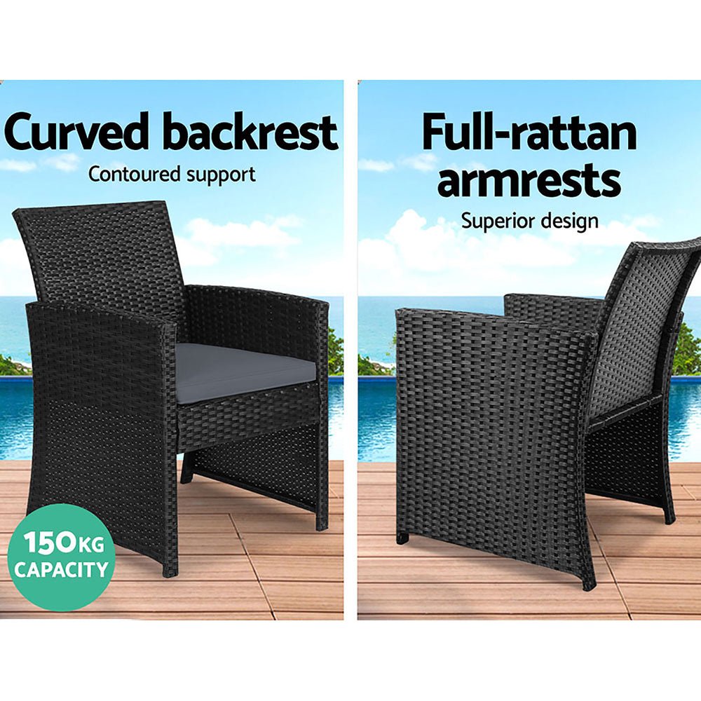 4 PCS Outdoor Sofa Set with Storage Cover Rattan Chair Furniture Black - Furniture > Outdoor - Bedzy Australia