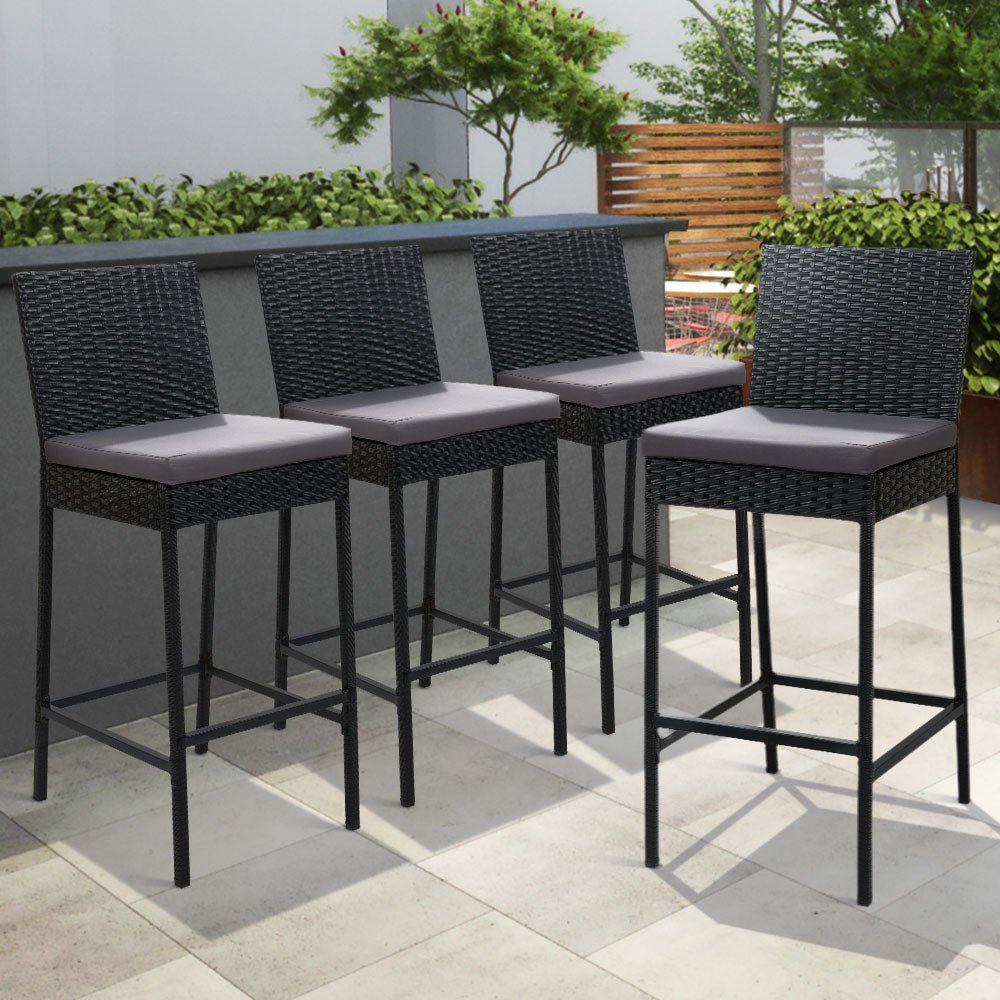 4-Piece Outdoor Bar Stools Dining Chair Bar Stools Rattan Furniture - Furniture > Outdoor - Bedzy Australia