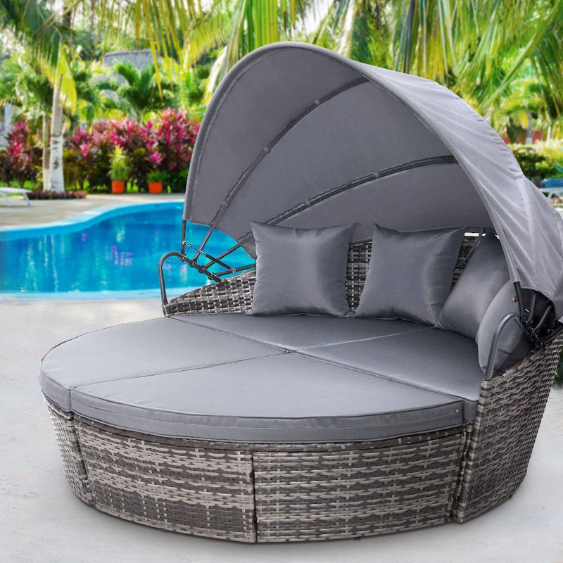 4 Piece Outdoor Day Bed With Shade (Grey) - Bedzy Australia